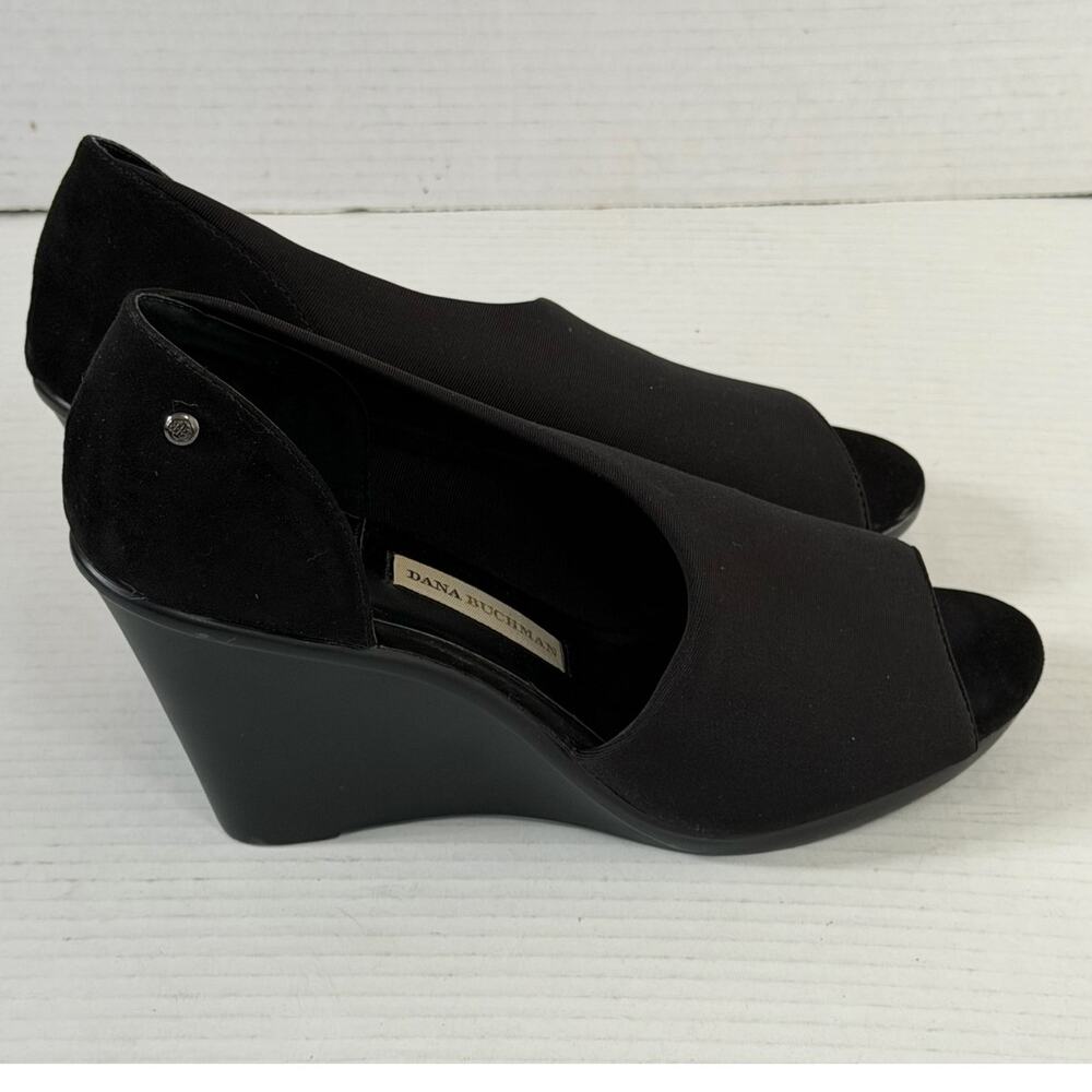 Women's Dana Buchman Black Peep Toe Wedge Heel Dress Shoe Sandal Size 8.5